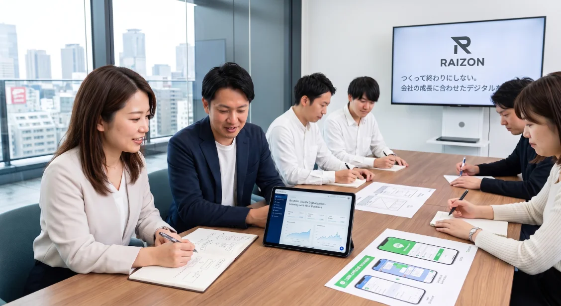 事業者と打ち合わせするRAIZONスタッフ